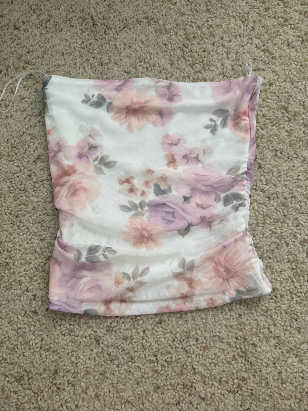 Garage White Strapless Floral Trim Tube Top with Pink Accents